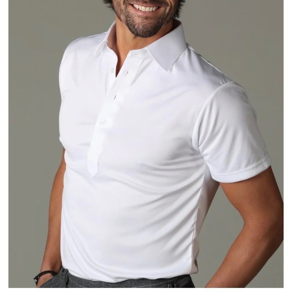 Collars & Co Men Size Medium Dress Collar Polo White Short Sleeve Performance